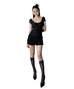 RUFFLE MESH DRESS